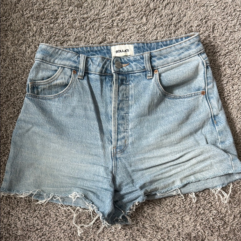 ROLLA'S Blue Jean Shorts with Distressed Hem